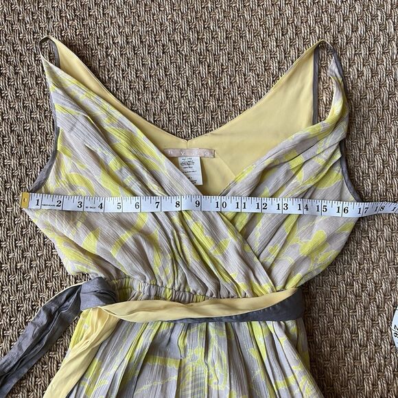 VTG Hype Silk Dress Y2K Yellow & Gray A-Line V-Neck Fit & Flare Womens 4 - Picture 5 of 6